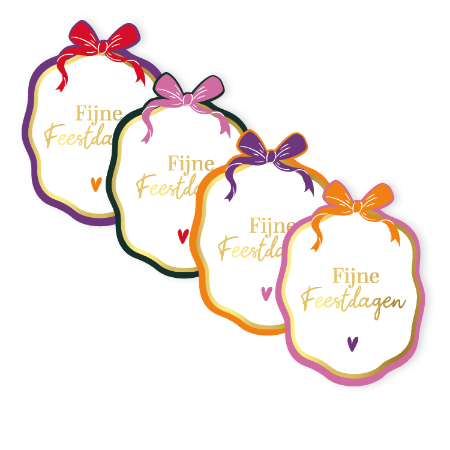 Kerst stickers ‘Fijne feestdagen’ – 4 varianten – 40x54mm