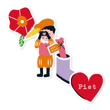 Sinterklaas sticker met Piet illustraties – 4 varianten – 38x67mm