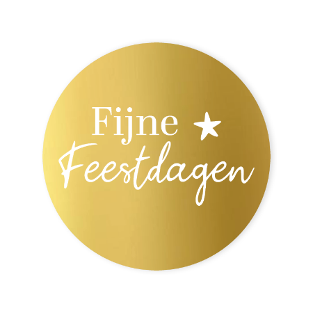 Fijne feestdagen sticker ster goud/wit – D50mm – kerst