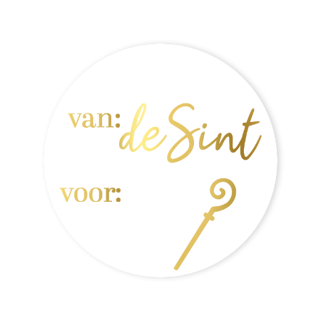 Sticker 'Van: de Sint voor:' – D50mm – Sinterklaas cadeaustickers