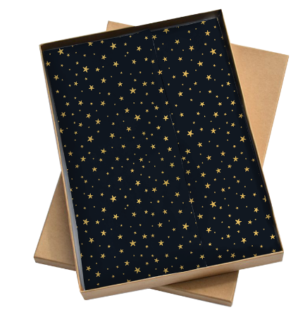 Zwart vloeipapier met gouden kleine sterren – luxe verpakking tissuepaper