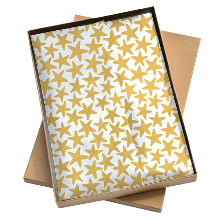 Wit vloeipapier met gouden sterren – decoratief papier, tissuepaper
