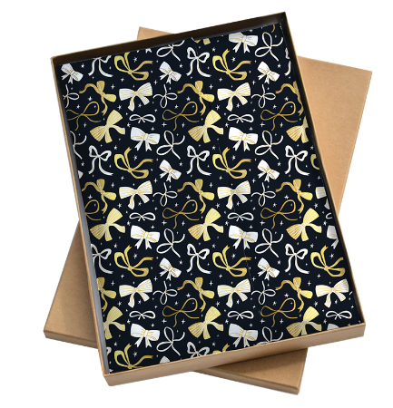 Vloeipapier strikken zwart/goud 50x70cm – luxe cadeauvellen