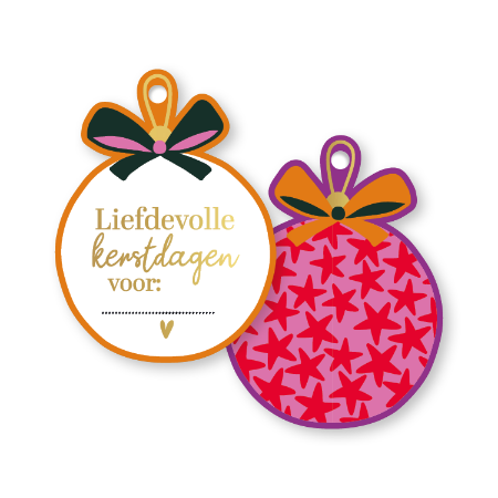 Dubbelzijdig cadeaulabel ornament – Liefdevolle kerstdagen - 56 × 75 mm