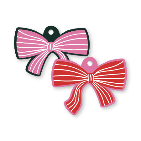 Dubbelzijdig cadeaulabel strik rood en roze – 68 × 53 mm