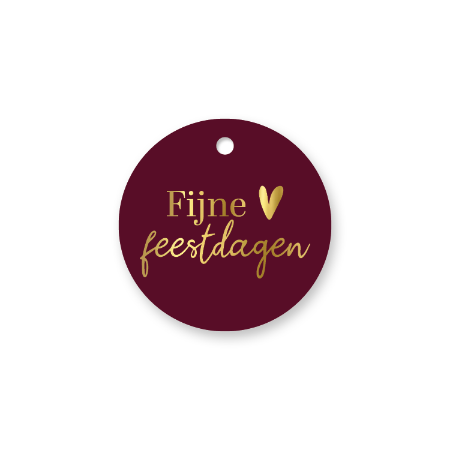 Ronde cadeaulabel Fijne feestdagen bordeaux – D60 mm - Cadeaukaartje