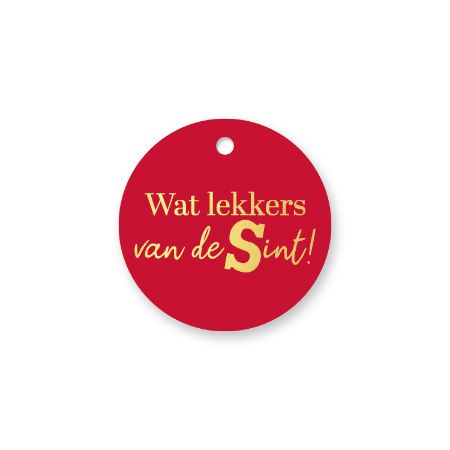 Ronde rode cadeaulabel Wat lekkers van de Sint – D60 mm