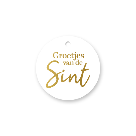 Ronde witte cadeaulabel Groetjes van de Sint – D60 mm - geschenklabel
