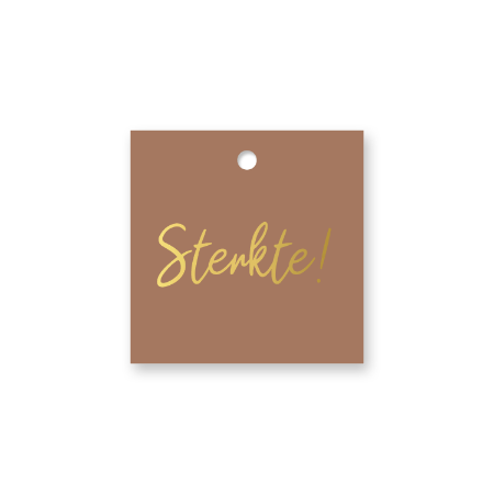 Bruin Cadeaulabel met Sterkte – 60x60mm – Geschenklabel