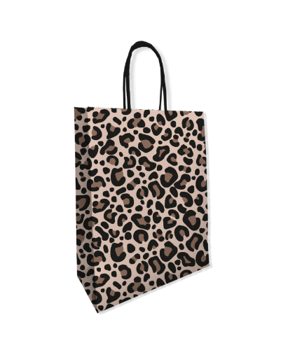 KP® Papieren tas - Leopard beige 22+10x31cm 50st Papieren tas Luipaard print 22x31cm - panterprint cadeautas