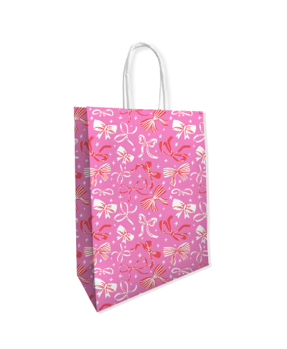 KP® Papieren tas - Bows red/pink 22+10x31cm 50st Roze papieren tas rode/witte strikken 22x31cm - Cadeautas
