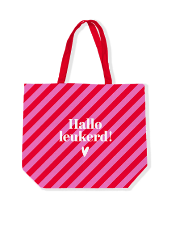 KP® canvas tas Stripes rood/roze -  Hallo leukerd print 48x38cm