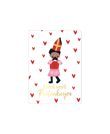 Wit Cadeaukaartje met Heel veel pietenkusjes - hartjes - Sinterklaas kaartje 