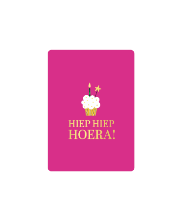Roze A7 Cadeaukaartje 'Hiep hiep hoera' - cupcake - Verjaardagskaartje 