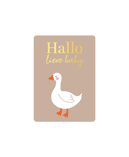 KP® Cadeaukaartjes A7 - Hallo lieve baby, 25st Beige Cadeaukaartje A7 met Hallo lieve baby in goud - Baby goose - Kraamkaartje