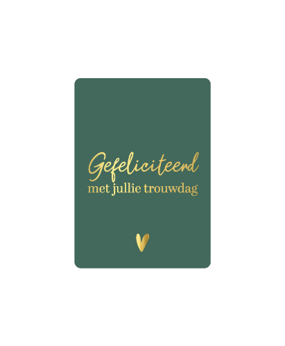 KP® Cadeaukaartjes A7 - Gefeliciteerd met jullie trouwdag + hart, 25st Groen Cadeaukaartje A7 - 'Gefeliciteerd met jullie trouwdag' + hart in goud - getrouwd kaartje