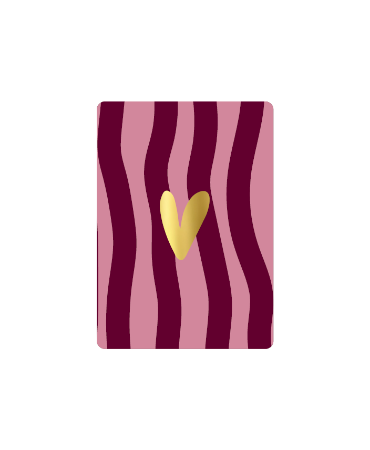 A7 Cadeaukaartje met goud hartje op roze/rode waves - Wenskaartje