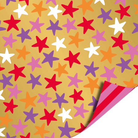 Afbeeldingen van KP® Cadeaupapier 30cm 100m - Stars gold/multicolor