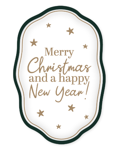 KP® Raamsticker 40x60cm - Merry Christmas and a happy new year! Raamsticker 40x60cm, zwarte kader met transparante achtergrond en gouden sterretjes, tekst “Merry Christmas and a happy new year!”, raamstickers feestdagen