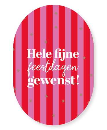 Kerst Raamsticker 40x60cm ovale vorm met roze-rode kleuren en tekst "Hele fijne feestdagen gewenst" voor kerst- en feestdecoratie