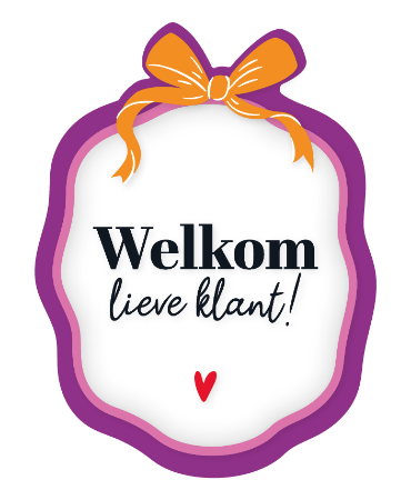 Raamsticker met 'Welkom lieve klant' op transparante achtergrond voor winkels.