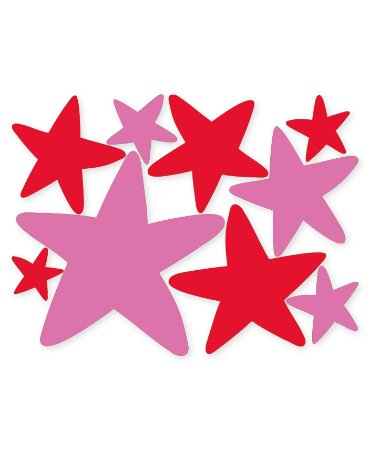 Raamstickers in diverse maten, rode en roze sterren voor raamdecoratie en feestjes