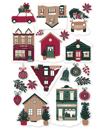 Raamstickers div. maten, verschillende kersthuisjes, raamdecoratie kerst, raamstickers feestdagen winkel