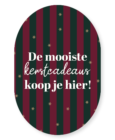 Raamsticker met pakkende boodschap voor kerstcadeauwinkels. 'Mooiste kerstcadeautjes koop je hier'