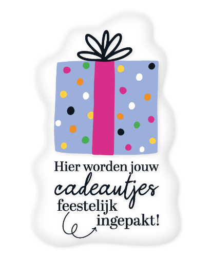 KP® Raamsticker 38x60cm - Hier worden jouw cadeautjes feestelijk ingepakt - Transparant Transparante raamsticker 38x60cm met cadeautje, tekst "Hier worden jouw cadeautjes feestelijk ingepakt" voor raamdecoratie winkels