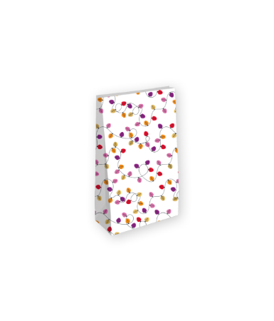 Kerst kraft papieren zak met kleurrijke lichtjesprint, 25 stuks, 9+5x16cm