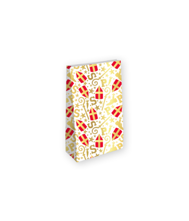 Sinterklaas Kraft papieren zak met witte mijterprint, 25 stuks, 9+5x16cm