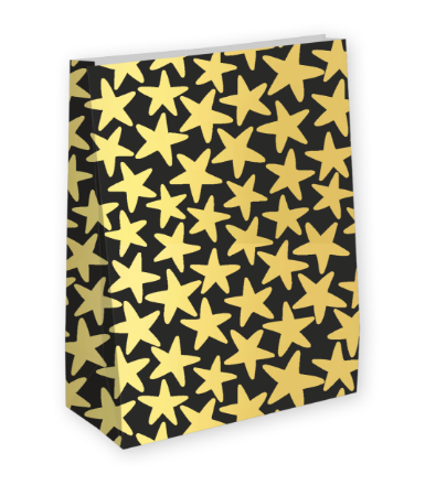 Grote kraft papieren zak zwart met gouden sterrenprint, 25 stuks, 27+15x36cm