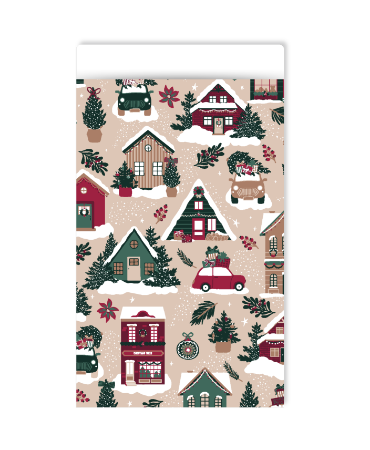 Kerst cadeauzakje met sfeervolle kerst illustraties - 12x19cm