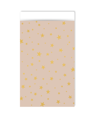 Beige cadeauzakje met kleine gouden sterretjes - 12x19cm