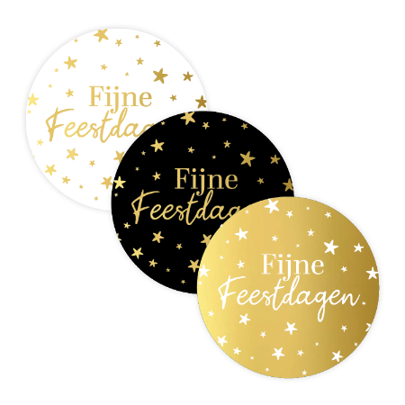 Ronde stickers Fijne feestdagen in wit/zwart/goud - D40mm