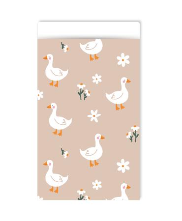Lief cadeauzakje beige met gansjes - Geboorte zakjes - 12x19cm