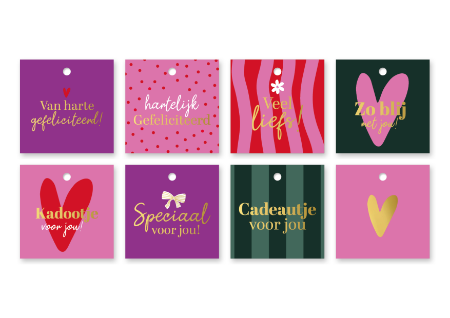 Cadeaulabel voor elk gelegenheid - Hang labels - 8 verschillende dessins - bruine/beige kleuren