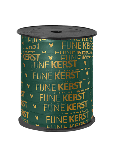 KP® Bedrukt cadeaulint - Fijne kerst donkergroen/goud - 10mmx150m Donkergroene kadolint met gouden tekst 'Fijne kerst' - Paperlook 10mm x 150 meter