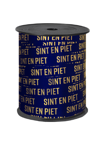 KP® Bedrukt cadeaulint - Sint en piet blauw/goud - 10mmx150m Blauw Sinterklaas cadeaulint met 'Sint en Piet' in goud - 10mmx150m