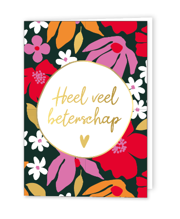 Wenskaart met gekleurde bloemen en beterschap - Gevouwen kaart