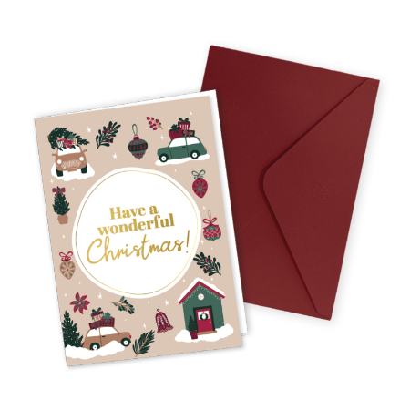 Kerstkaart wonderful christmas - Gevouwen wenskaart met envelop