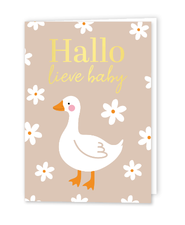 Beige geboorte kaartje - Goose - gevouwen wenskaart