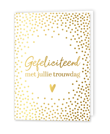 Wit wenskaartje met gouden tekst voor trouwdag - gevouwen kaart
