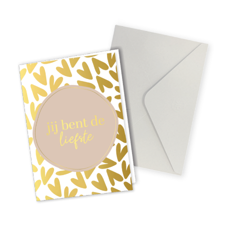 Jij bent de liefste wenskaartje met gouden hartjes - gevouwen met envelop