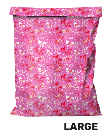 Roze verzendzak met rode strikjes - Webshopverpakking 50x70+8cm