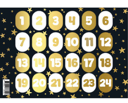 Zwart-gouden A5 advent kalender stickers –24 dagen tellen tot kerst