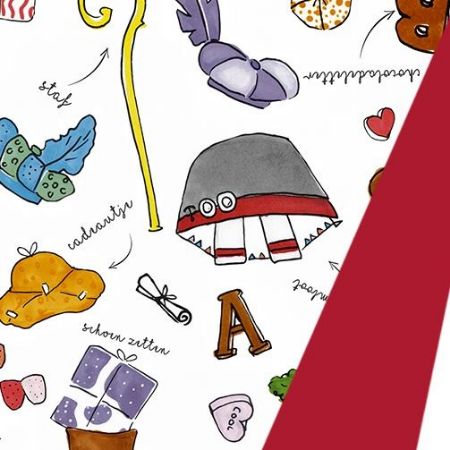 Afbeeldingen van Coated cadeaupapier 200m - Sinterklaas DZ rood