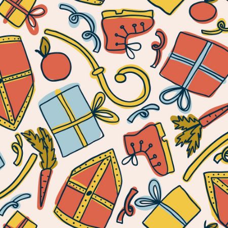 Afbeeldingen van Coated cadeaupapier 200m - Sint drawing creme