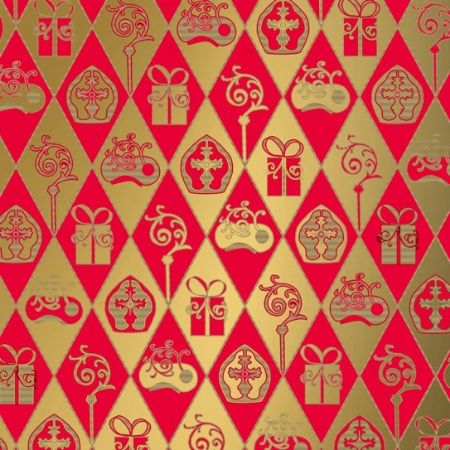 Afbeeldingen van Kraft cadeaupapier 250m - Classic sint rood/goud
