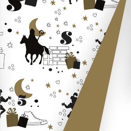 Afbeeldingen van Coated cadeaupapier 200m - Op de hoge daken zwart/goud